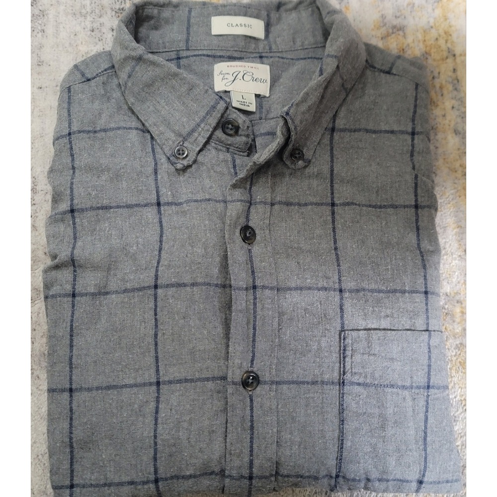 J. Crew Men's Grey Blue Check Brushed Twill Button Up Shirt Size Large - Picture 1 of 4